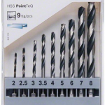 9dílná sada spirálových vrtáků HSS PointTeQ Hex 2–8 mm