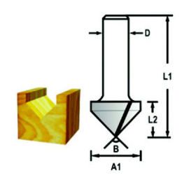 Drážkovací fréza tvaru V stopka 8 mm,12,7x12,7x45 mm